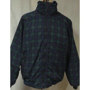 Lands End Mens Large Blue Green Tartan Plaid Fleece Lined Original Squall Jacket